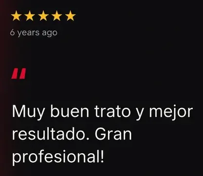Reseña de Google, 5 estrellas: Muy buen trato y mejor resultado. Gran profesional.